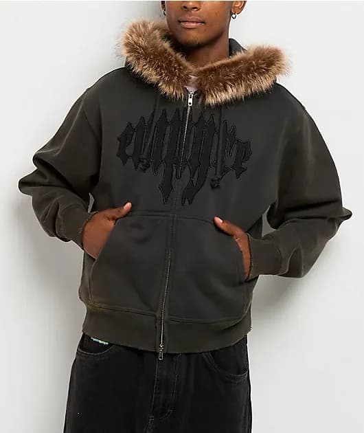 Transplant Faux Fur Black Zip Hoodie — image 1 of 1