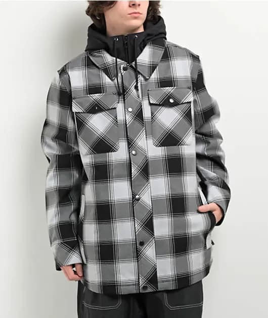 Traversed Black Grey Plaid Snowboard Jacket — image 1 of 1