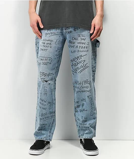 Triple Text Light Blue Carpenter Jeans — image 1 of 1