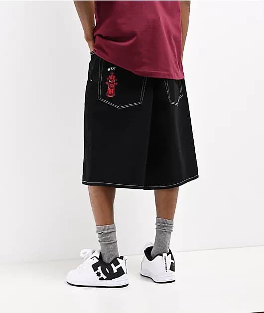 Ultra Loose Black Denim Skate Shorts — image 1 of 1