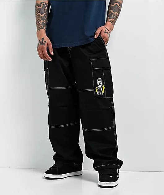 Ultra Loose Embroidered Cell Phone Black Cargo Pants — image 1 of 1