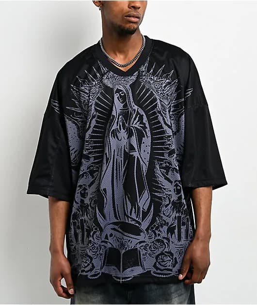 Virgin Mary Black Mesh Football Jersey — image 1 of 1