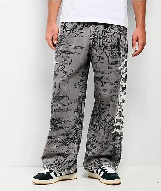 Void Scrolls Grey Wash Wide Leg Sweatpants — image 1 of 1