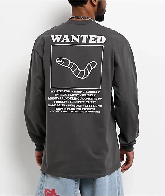 Wanted Worm Charcoal Long Sleeve T-Shirt — image 1 of 1