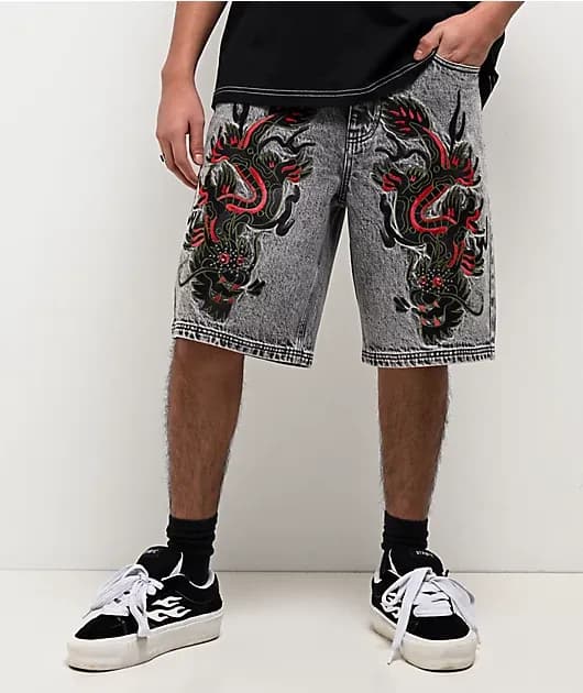 Waylay Dragon Grey Wash Denim Shorts — image 1 of 1
