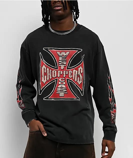 West Coast Choppers Sleight Of Hand Black Wash Long Sleeve T-Shirt — image 1 of 1