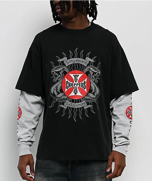 West Coast Choppers Symmetry Black Grey 2fer Long Sleeve T-Shirt — image 1 of 1