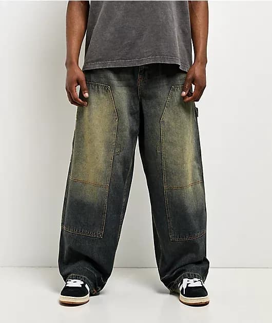 Work Ultra Wide Dirty Wash Blue Skate Jeans — image 1 of 1